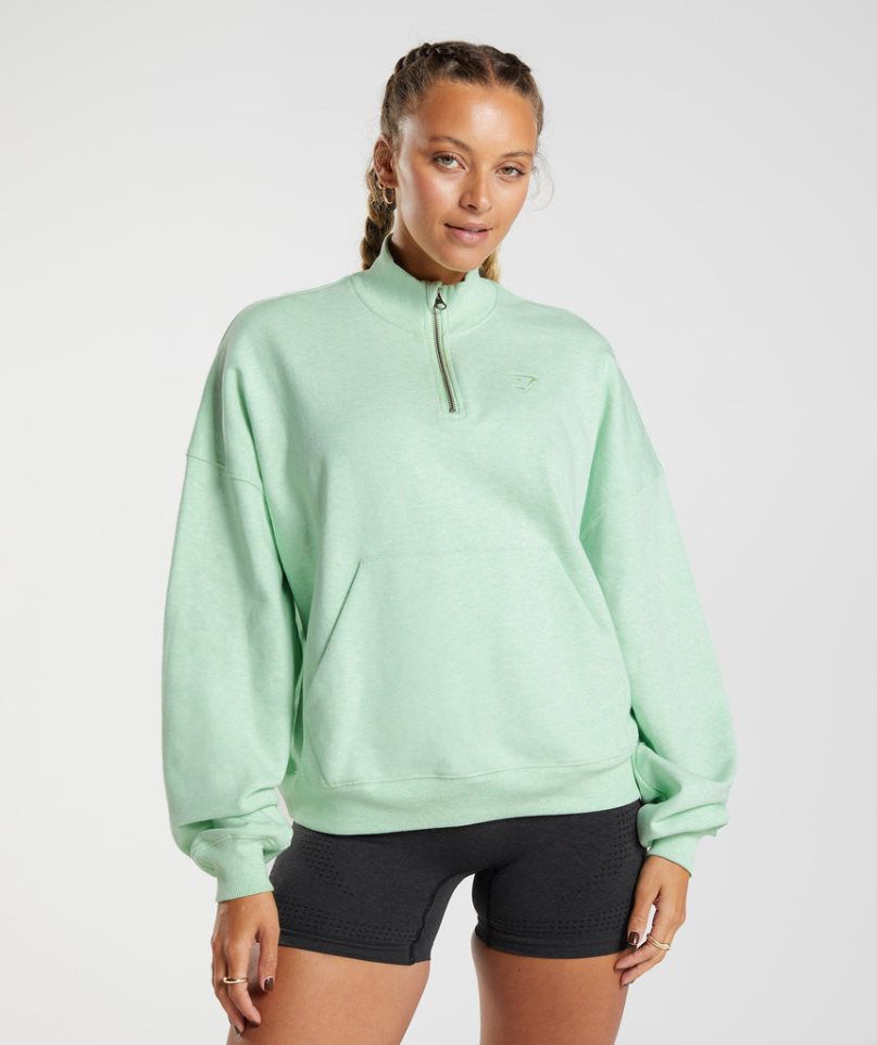 Women\'s Gymshark Rest Day Sweats 1/2 Zip Sweatshirts Mint | CA 71D850